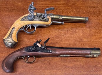 2 Denix Authentic Replica Single And 2 Barrel Flint Lock Pistols