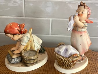 (2) Vintage Goebel West Germany M.J. Hummel Figurines - 1957 Wash Day, 1960 Cleaner