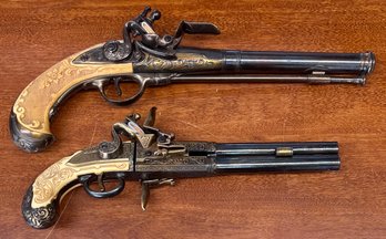 2 Denix Authentic Replica Single And 2 Barrel Flint Lock Pistols