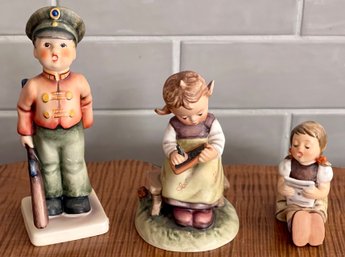 (3) Vintage Goebel West Germany M.J. Hummel Figurines - 1957 Soldier Boy, 1963 Busy Student, Choir Girl