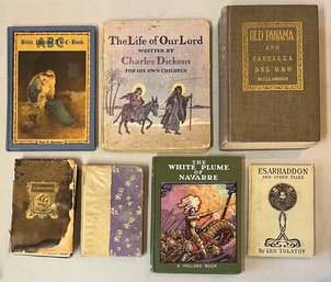 (7) Antique Hard And Paper Back Books (as Is) - Charles Dickens, Bible Picture ABC, Esarhaddon And Other Tales