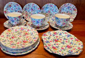 17 Piece Vintage Royal Winton Old Cottage Chintz - Cups & Saucers - Square And Round Plates - Bowls