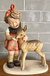 Large Vintage Goebel West Germany M.J. Hummel 11' Girl With Deer Friends Figurine 136 V (as Is)