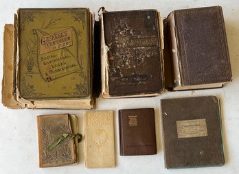 (7) Antique Books (as Is) - Love Sonnets EB Browning Suede Cover, Western Empire, Gaskells Compendium Of Forms