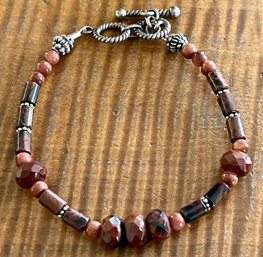 Vintage Mahogany Obsidian Bead & Sterling Silver 8 Inch Bracelet