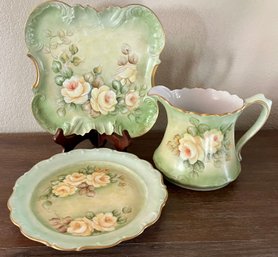 1970's Hand Painted Pottery Plate, Pitcher, And Serving Tray - Bavaria