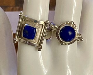 2sterling Silver And Blue Lapis Rings Size 9 - Total Weight 17.3 Grams