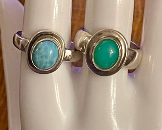 2 Sterling Silver Rings-1 Larimar Size 8.5 And 1 Chalcedony Size 9 -  18.8 Grams