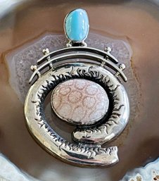 Vintage Sterling Silver Handmade Ocean Jasper & Larimar Pendant - Total Weight 16.6 Grams