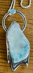 Melting Snow Sterling Silver  Larimar & Aquamarine Pendant Pin Handmade W 16' Sterling Necklace - 43.2 Grams
