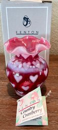 Fenton Limited Edition Country Cranberry Heart Vase In Original Box With Paperwork