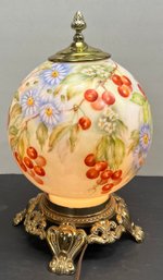 Antique Hand Painted Milk Glass Globe Table Lamp With Brass Base Elois Nelson