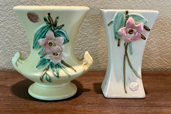 (2) Vintage Mccoy Blossom Time Vases With Original Stickers