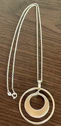 Sterling Silver Double Circle Pendant & Sterling Chain 18 Inch Necklace - Total Weight 9.6 Grams