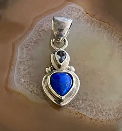 Lovely Handmade Sterling Silver - Faceted Tanzanite & Lapis Lazuli Pendant - Total Weight 10.5 Grams