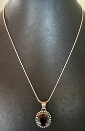 Sterling Silver & Faceted Smoky Quartz Pendant With 18 Inch Snake Chain - Total Weight 10.47 Grams