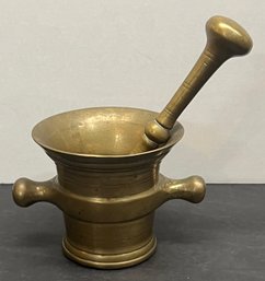 Antique Heavy Solid Brass Apothecary Pestle And Mortar