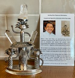 Sterling Silver Repousse & Crystal Masterpiece Created & Signed By Indonesian Artist Priyo Salim - 286 Grams