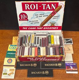 Vintage El Roi Tan Cigar Box With Advertising Matches