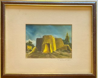 Ann Sproul Original Watercolor Rearview Old Mission Ranchos De Taos Cave Creek Arizona  In Frame