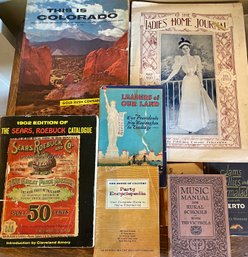 Lot Of Vintage And Antique Books And Magazines - The Ladies Home Journal 1895, 1969 Sear Catalog, And More