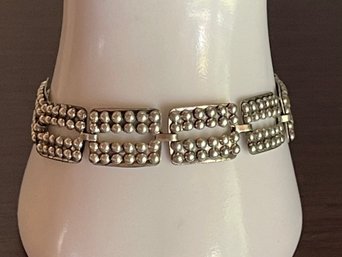 Vintage Beau Sterling Silver Panel 7 Inch Bracelet - Total Weight 10.84 Grams