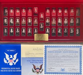 Complete Danbury Mint Presidential One-ounce Silver Ingot Set With Box. COA, & Paperwork (38 Bars)