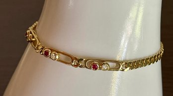 14K Gold - Diamond & Ruby Link 7 Inch Bracelet - Total Weight 7,04 Grams