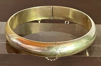 Vintage Sterling Silver Hinged Bangled Bracelet With Security Chain - Total Weight 17.5 Grams