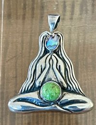 Protection Gaia Sterling Silver - Gaspeite & Abalone Pendant Handmade - Total Weight - 10 Grams