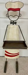Vintage Hand Made 39' Standing Metal Chef With Serving Tray