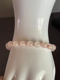 Vintage Pink Quartz Bead 7 Inch Bracelet With Gold Filled Clasp