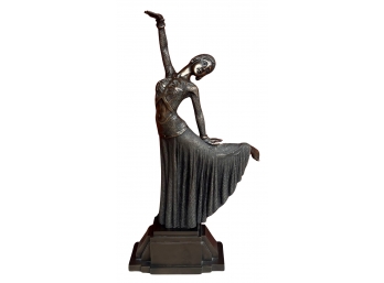 Art Deco Demetre Chiparus Bronze Tone 19.5' Metal Sculpture Reproduction( As Is )
