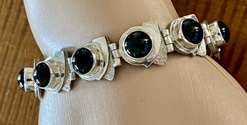 Sterling Silver & Onyx Handmade 7.5' Bracelet - Total Weight - 31.9 Grams