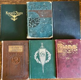 (6) Antique Books - E.P. Roe 1885, Burns, Scott 1902, A Young Girls Wooing 1884, Korsets Seger