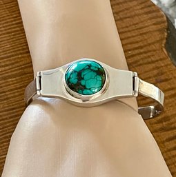 Gorgeous Handmade Sterling Silver & Sleeping Beauty Turquoise Stone 7.5' Bracelet - Total Weight - 36 Grams