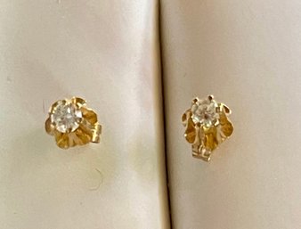 14K Gold And Diamond Post Earrings - Total Weight 1.18 Grams