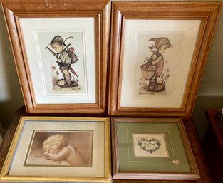 Vintage Prints - (2) Hummels, Cupid Angel, Cross Stitch Be True In Heart