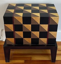 Hand Made Black And Gold Wood Veneer Trunk With Stand (as Is)