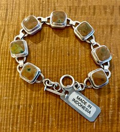 Sterling Silver & Boulder Opal Cabochon Handmade 7' Bracelet - 29.5 Grams