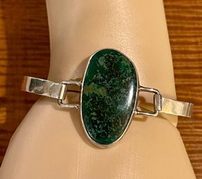 Sterling Silver & Moss Agate Cabochon Tension 7.5' Bracelet -  Total Weight 20 Grams
