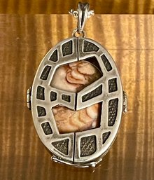 Sterling Silver & Jasper Mystery Box  Pendant Handmade W 16' Sterling Chain - Total Weight 20.4 Grams