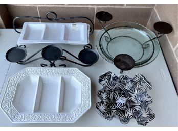 Lot Of Home Decor Including Divide Serving Platters And Candle Holders (one New In Packaging)