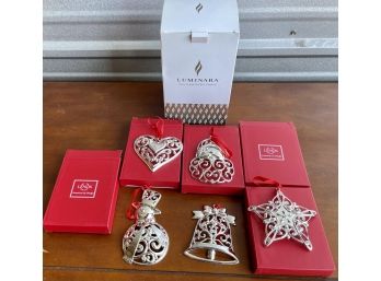 (6) Lenox Silver Tone Sparkle And Scroll Ornaments (new In Box)