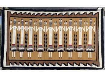 Stunning Vintage Navajo Indian Wool Had Woven Yei Rug 9 Figures Over 6 Feet Wide By Almost 4 Feet Tall