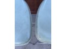 4 Chic Arper Turquoise Blue Italian Saddle Leather Mid Century Bar Stools With Stiletto Chrome Legs