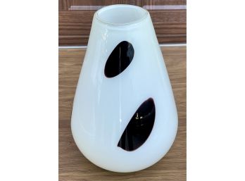 Vintage Large Art Glass Black And White Hand Blown Cased Vase