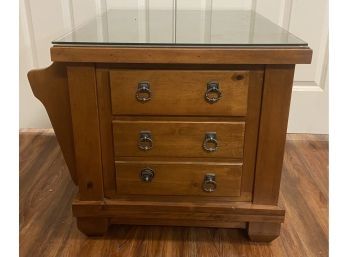 Solid Wood 2-drawer Side Table With Glass Top And Magazine Rack