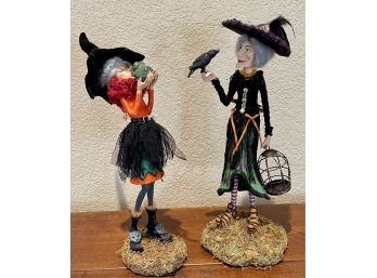 (2) Whimsical Clarice And Agnes Resin And Material Witch Figurines