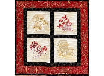 Small Machine Quilted Pagoda Wall Hanging Original By Arlene Krulewich